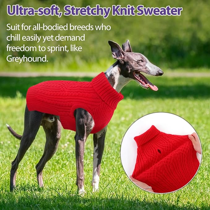 SUNFURA Small Dog Sweater, Christmas Dog Sweaters Fall Winter, Warm Sweaters with Harness Hole, Turtleneck Pullover for Dogs Girls Boys, Puppy Sweatshirt Knitwear Clothes for Dachshund, Red S