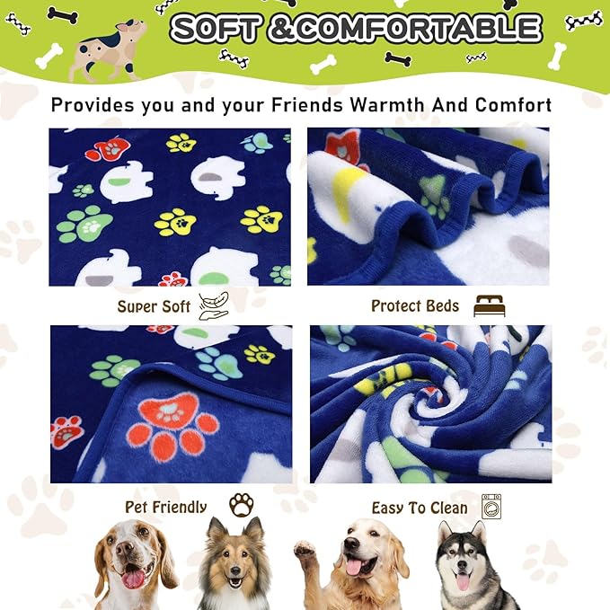 Rezutan Soft Fleece Dog Blanket, 60X50 inches, Blue Elephant Pattern and Paw Prints, Polyester, Breathable, Fade Resistant, Lightweight, Machine Wash