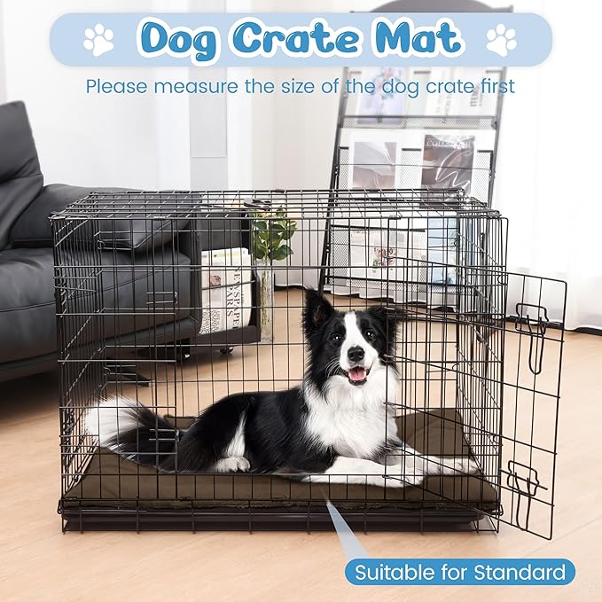 Dog Crate Pad, Kennel Bed Crate Mat for Small Dogs, Washable Cute Pet Bed for Dog Cage, Ultra Soft Flat Puppy Cat Kitten Pillow Cushion for Sleeping Anti-Slip (36" x 23", Brown