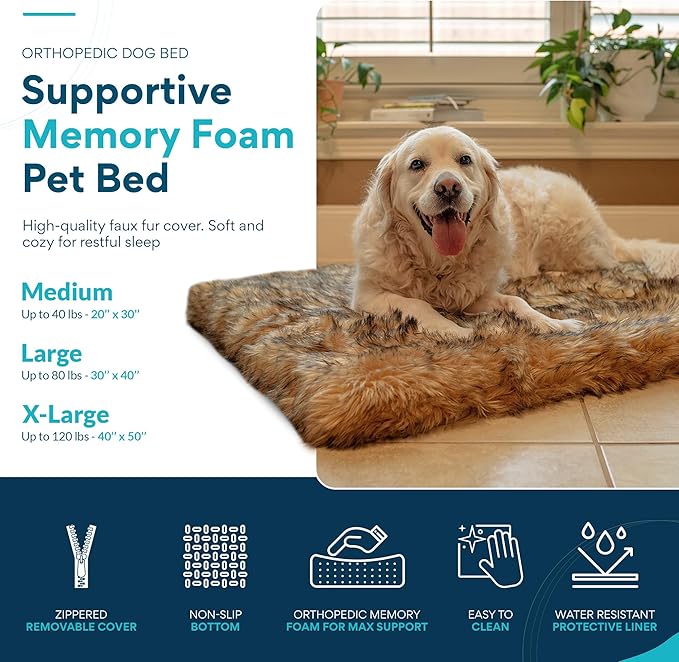 MAVERICK Premium Dog Bed, Orthopedic Dog Bed with High-Grade Memory Foam, Luxurious Faux Fur Sleep Surface, Water-Resistant Liner, Removable & Washable Cover, Non-Slip Bottom for Comfort & Support