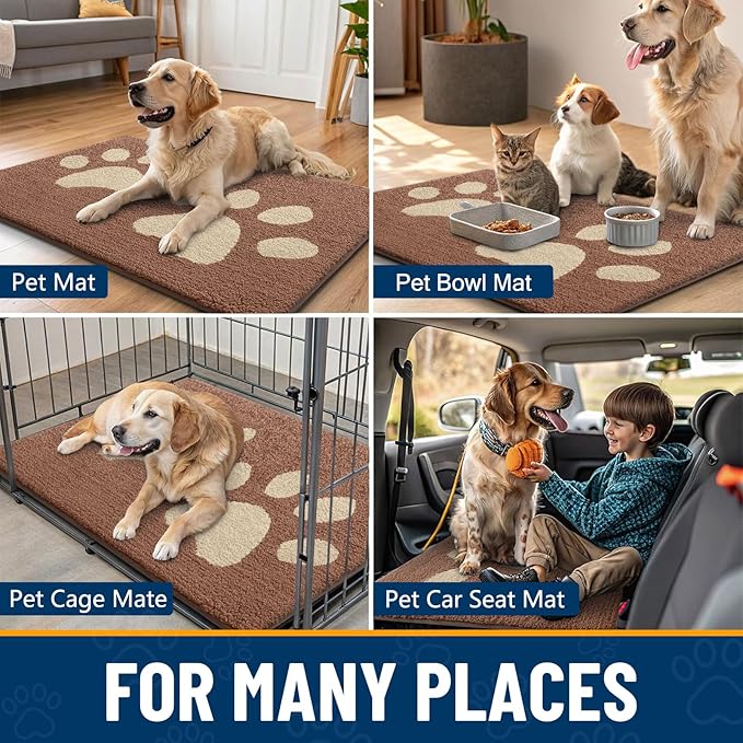 Smiry Dog Door Mat for Muddy Paws 30x20, Dirt Trapper Non Slip Washable Indoor Doormats, Absorbent Entryway Carpet for Inside Floor, Camel