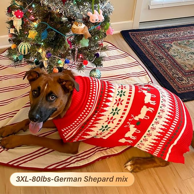 KYEESE Dog Christmas Sweater, Warm Turtleneck Dog Sweater for Large Dogs Boy Girl with Snowflake Reindeer Pattern, Winter Doggie Knitwear with Leash Hole, Cozy Winter Outfit, XXX-Large