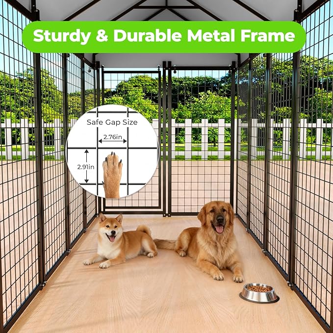 Dog Kennel Outdoor, 8x4x6 FT Heavy Duty Dog Pens Outside with Waterproof Roof, Metal Dog Run Fence with Galvanized Welded Wire Steel for Puppy Playpen