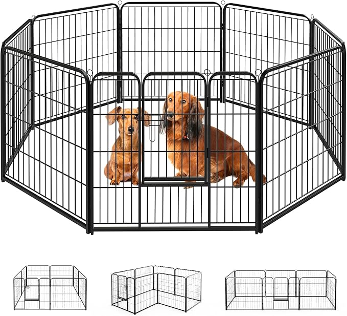 SMUG Heavy-Duty Iron Dog Playpen – 8 Panels 40” Durable, Rust-Resistant Pet Fence for Indoor & Outdoor Use, Secure & Spacious Pet Play Area for Dogs, Puppies & Small Animals