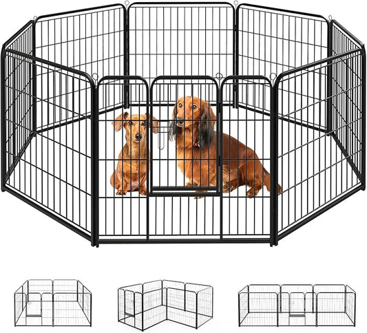 SMUG Heavy-Duty Iron Dog Playpen – 8 Panels 40” Durable, Rust-Resistant Pet Fence for Indoor & Outdoor Use, Secure & Spacious Pet Play Area for Dogs, Puppies & Small Animals