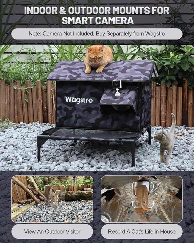 Large Heated Cat House for Outside with Dampless Deck, Highly Elevated, Exit-Only Door, Waterproof Insulated Outdoor Cat Shelter for Feral Stray Barn Cat
