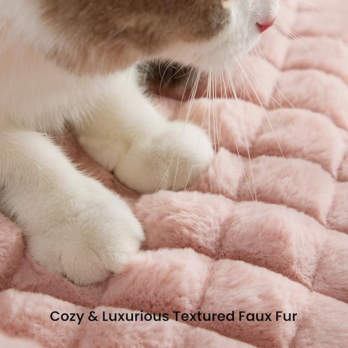 Cute Small & Medium Dog Couch Bed – Supportive & Fluffy Pet Sofa with Faux Rabbit Fur Washable Cover in 3D Diamond Pattern, 36" Pink