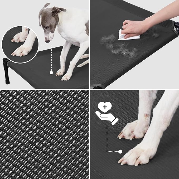 pettycare Elevated Outdoor Dog Bed - Raised Cot for Large Dogs, Heavy Duty Pet Cots Waterproof, Cooling, Washable Breathable Teslin Mesh, Durable, Non Slip, 42 Inch, Black