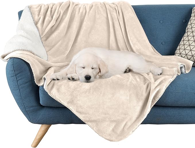 PETMAKER Dog Blanket - 80x100in Reversible Sherpa Blanket - Throw Blankets for Bed, Couch, Crate or Car - Machine Washable Puppy Essentials (Cream)