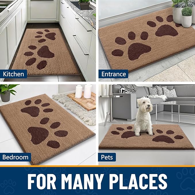Smiry Dog Door Mat for Muddy Paws 47x24, Dirt Trapper Non Slip Washable Indoor Doormats, Absorbent Entryway Carpet for Inside Floor, Beige