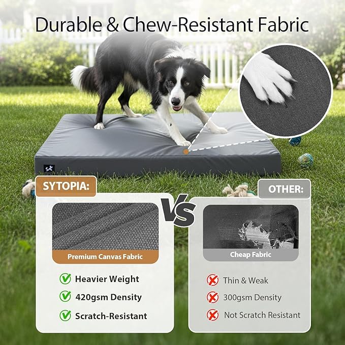 Sytopia 42 Inch Canvas Orthopedic Dog Bed for Large and Medium Dogs, Outdoor and Indoor Pet Bed, Waterproof & Washable Removable Cover, Non‑Slip Bottom, Supports up to 100 lbs, Dark Gray