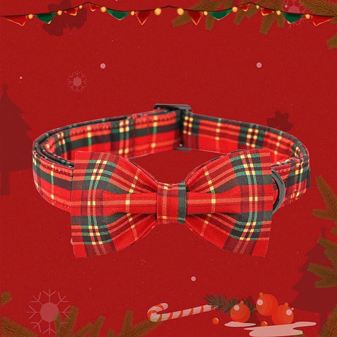 Lionheart Plaid Dog Collar - Adjustable Bow Tie Collar for Large Dogs for Girl or Boy Dogs