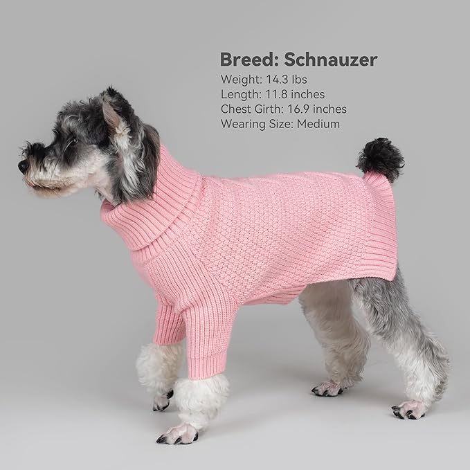 cyeollo Small Dog Sweater with Long Sleeves Warm Turtleneck Knitwear Dog Clothes Puppy Sweaters for Small Dogs,Pink, S