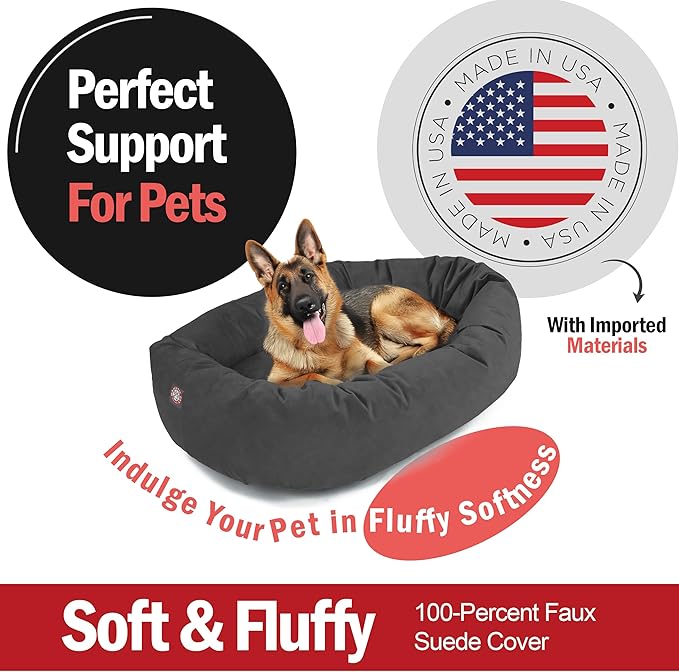 Majestic Pet 52 Inch Suede Calming Dog Bed Washable 52x35x11 (Inch) – Cozy Soft Round Donut Dog Bed with Spine Support for Dogs to Rest Their Head - Pet Bed X- Large – Gray (2025)