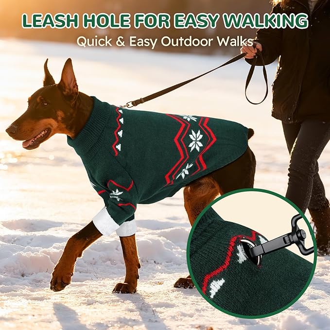 WINGOIN Dog Sweater for Large Dogs, XXL Size Dog Christmas Sweaters, Male Female Knit Dogs Turtleneck Pullover with Leash Hole, Pet Warm Winter Clothes for Girl Boy Border Collie, Pitbull (2XL)