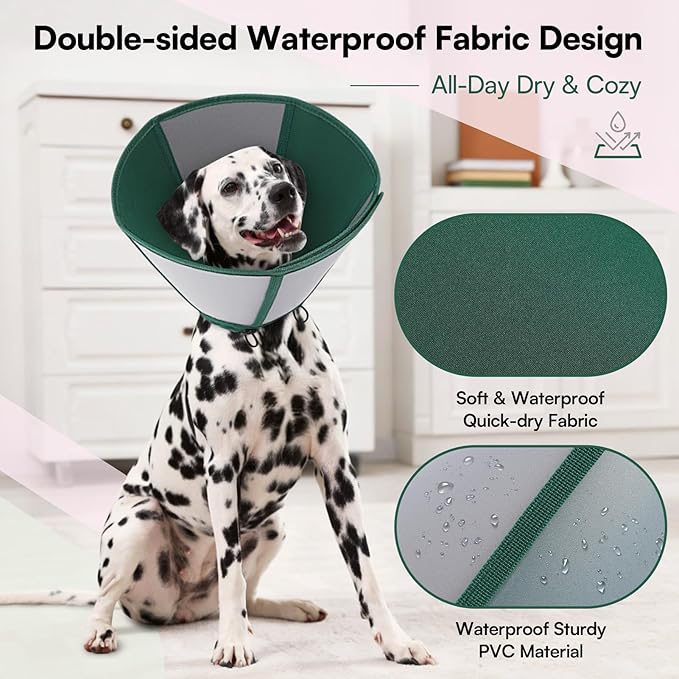 Queenmore Dog Cone Collar, Dog Cones for Small Dogs, Soft Cone for Small Dogs, Waterproof Pet Cones After Surgery to Stop Licking, Easy Clean Recovery Collar for Wound Healing (Dark Green,S)