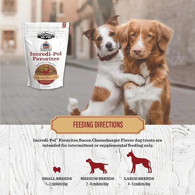 Dr. Pol Healthy All Natural Dog Treats - Incredi-Pol Gourmet Pet Treat Pack Made in USA, Baked Puppy Training Biscuits for Large or Small Dogs, Corn-Free, Bacon Cheeseburger, 12oz x4