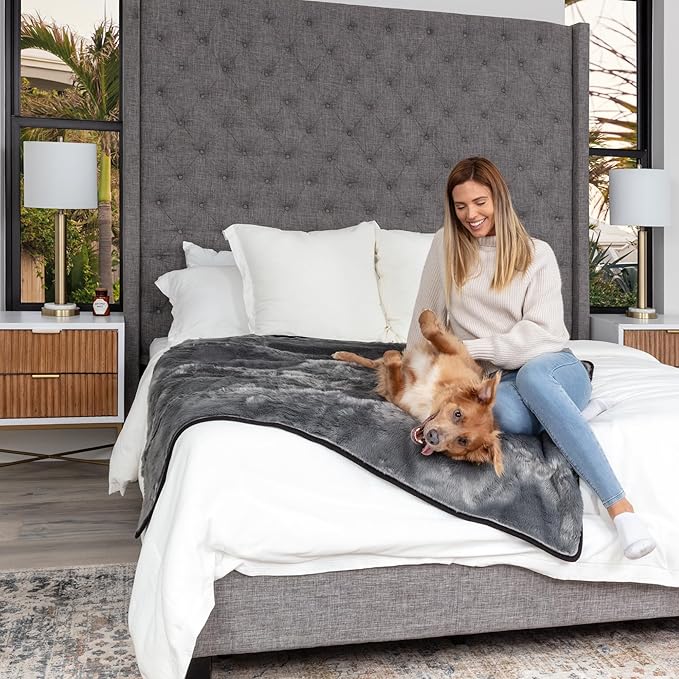 Callarome Waterproof Faux Fur Dog Blanket - Waterproof Dog Blanket for Bed, Couch or Dog Crate - Grey [50"x60"]