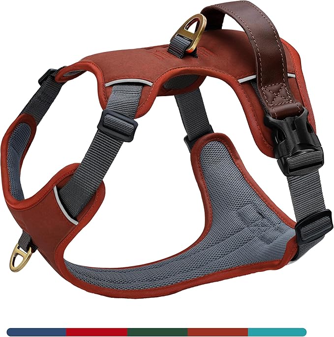 No Pull Dog Harness Small Sized Dog,Stylish PU Leather Vest with Easy Control Handle,No Choke Front Clip with 2 Metal Leash Clips,Reflective & Adjustable for Walking,Brown,Chest 19-24"