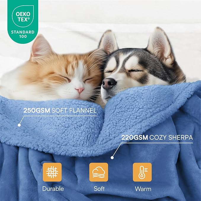 Luciphia Waterproof Pet Blanket, Liquid Pee Proof Dog Blanket for Sofa Bed Couch, Reversible Sherpa Fleece Furniture Protector Cover for Small Medium Large Dogs Cats, Navy Blue Small（40" x 28"）