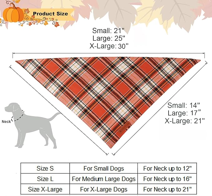 ADOGGYGO Fall Dog Bandanas 2 Pack, Premium Cotton Fabric, Orange Plaid Holiday Pet Scarf, Fall Thanksgiving Halloween Bandanas for Small Dogs (Small)
