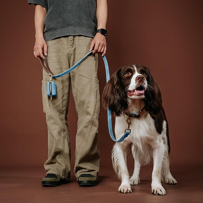 Didog Soft PU Leather Dog Collar for Large Dogs,Classic Adjustable Dog Collars with Quick Release Metal Buckle,Easy Clean and Comfortable with Nylon Lining,Denim Blue,L Neck 15-23"