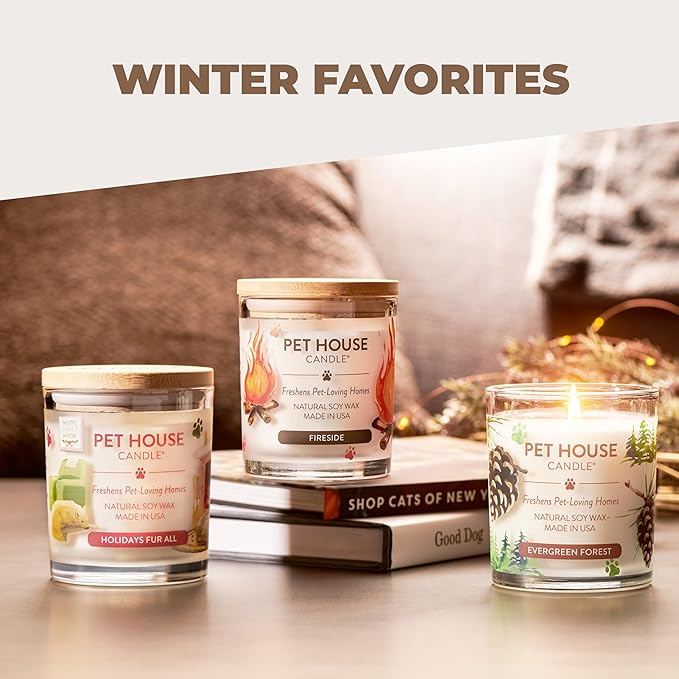 One Fur All Pet House Fall Candles, Long Lasting, Clean Burning, Soy Wax Scented Candles for Pet Odor, Fireside