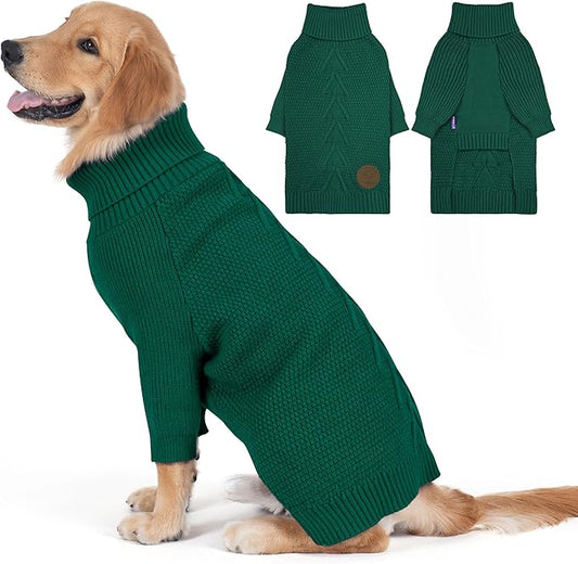 cyeollo Dog Christmas Sweater Pullover Turtleneck for Large Dogs, Classic Knitwear Fall Winter Cold Weather Dog Clothes Warm Pet Apparel Small Medium Large Dog Sweaters, Green 2XL
