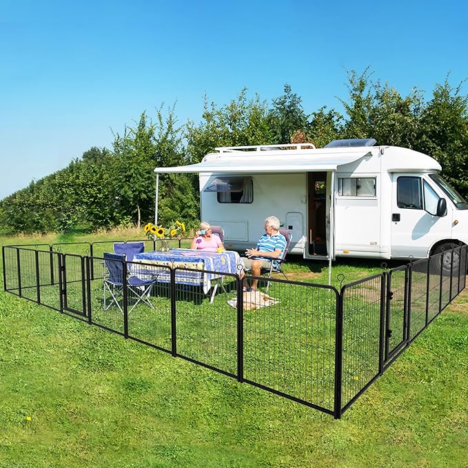Dog Playpen Outdoor Extra Wide 24 Piece Panels Heavy Duty Dog Fence 40" Height Anti-Rust with Doors Portable for RV Camping Yard, Total 63FT, 316 Sq.ft, Snowy Black