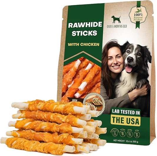 Beloved Pets Dog Treats & Long Lasting Rawhide Chews Wrapped Chicken 10.6 Oz – Pet Bones Sticks for Large, Medium & Small Breeds – Aggressive Chewers Snacks – Puppy Toys Treats