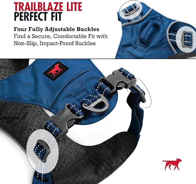 Tuff Pupper All-Day Wear Dog Harness | for Walking, Trail Running, Hiking | Front & Back Leash Clips | Reflective Trim | Easy On/Off Buckles | Lightweight Breathable | No Pull Design (L/XL, Blue)