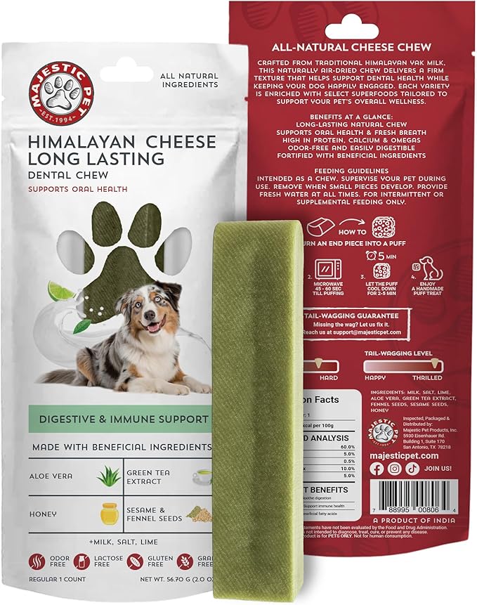 Majestic Pet Himalayan All-Natural Yak Cheese Dog Chews Made with 100% Cows Milk- Long Lasting Dental Chew for Dogs - Healthy Pet Treats (Digestive & Immune Support, Regular, 1 Pack)