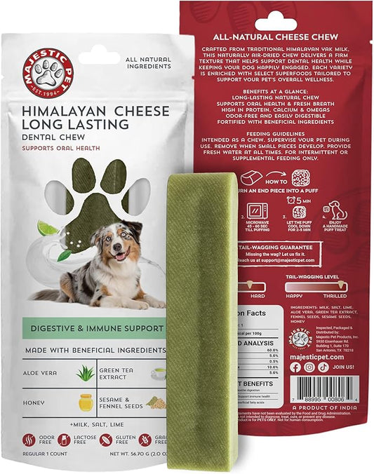 Majestic Pet Himalayan All-Natural Yak Cheese Dog Chews Made with 100% Cows Milk- Long Lasting Dental Chew for Dogs - Healthy Pet Treats (Digestive & Immune Support, Regular, 1 Pack)