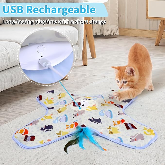 DFQ Interactive Cat Toy for Indoor Cats, Rechargeable Touch-Activated Moving Feather Wand with Concealed Motion, Play Toy for Kittens and Adult Cats (Yellow)