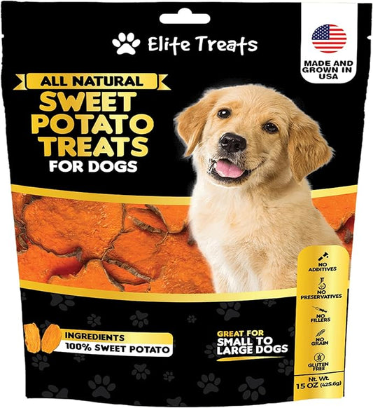 Sweet Potato Dog Treats Made in USA | 100% Natural, One Ingredient | Grain-Free Vegan Dog Treats for Puppies, Small, Medium & Large Breeds - 15 oz