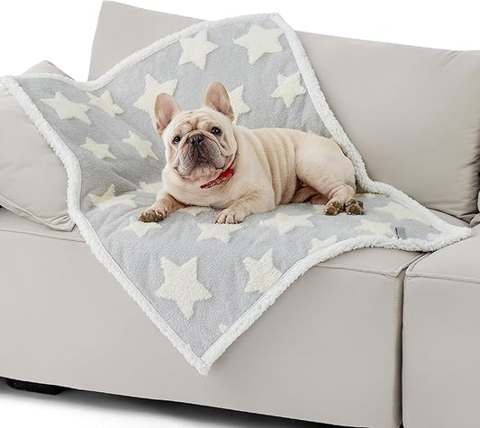 LE SURE Waterproof Dog Blanket for Medium Dogs - Washable Double Sided Dog Blankets with Warm Jacquard Shag and Soft Sherpa Fleece, Pet Cat Blanket for Couch Protection, 3D Textured Star, Grey