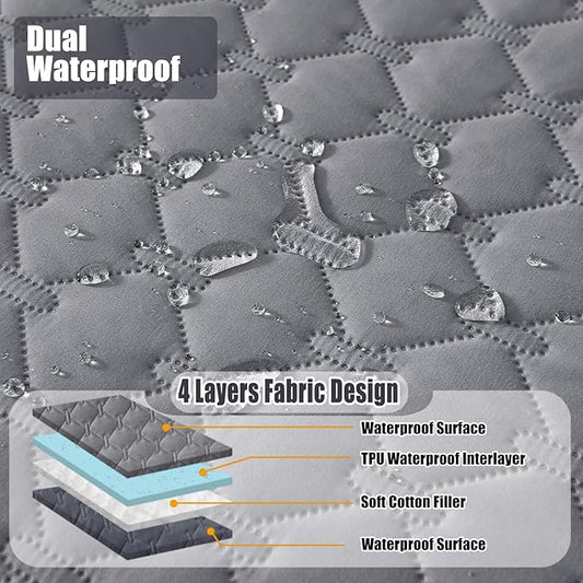 Smiry Waterproof Dog Bed Cover Blanket, Soft Reversible Pet Blanket, Washable Leakproof Cats Dogs Couch Cover for Sofa, Couch, Furniture, Plaid (82x120 Inch, Grey/Dark Grey)