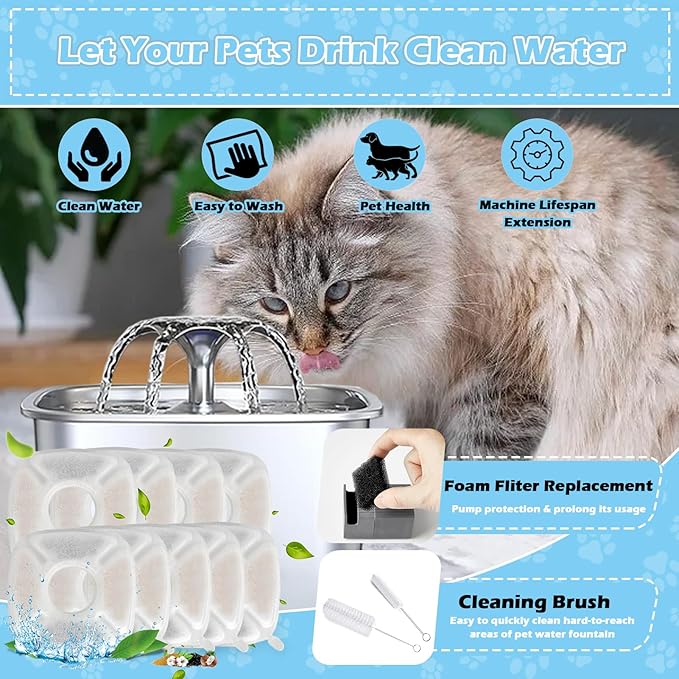 KAEGREEL 21 Pcs Cat Water Fountain Filters for Veken 95oz/2.8L, 67oz/2L, 135oz/4L Cat Dog Fountain Automatic Pet Fountain Dog Water Dispenser, Pet Fountain Filter & Pre-Filter Sponges & Cleaning Set