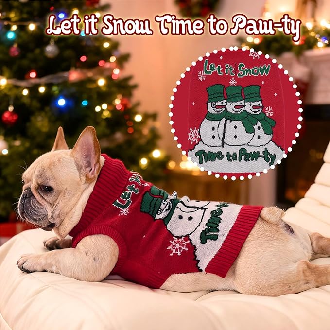 IECOii Christmas Dog Sweater for Large Dogs Girl Boy, XXXL Dog Christmas Sweater with Leash Hole, Xmas Pet Turtleneck for Festive, Holiday Snowman Snowflake Pattern for Christmas Photos, Red, 3XL