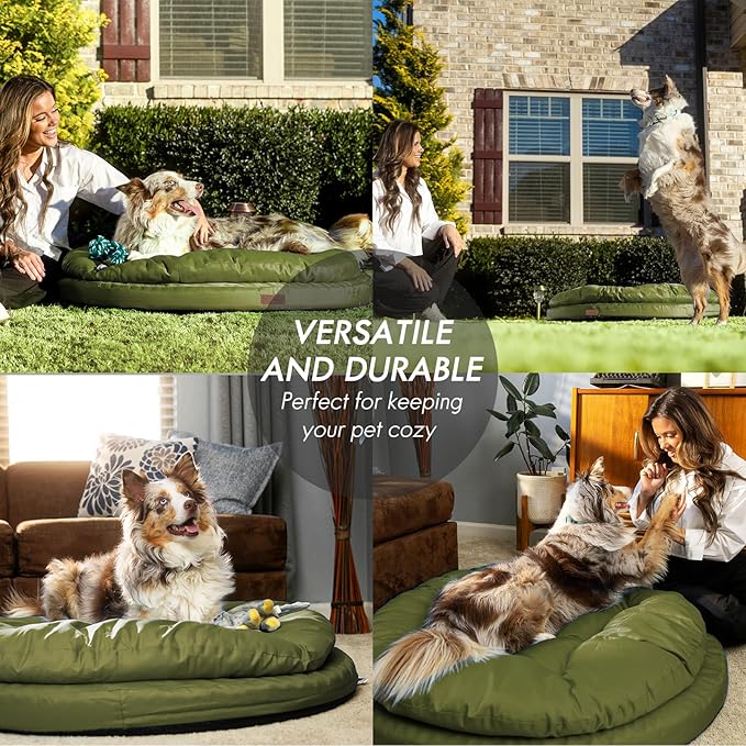 ClevaHome Orthopedic Dog Bed for Large Dogs, Dual Layer Water Repellent Round Pet Bed with Washable Cover Nonslip Bottom (Olive Branch)