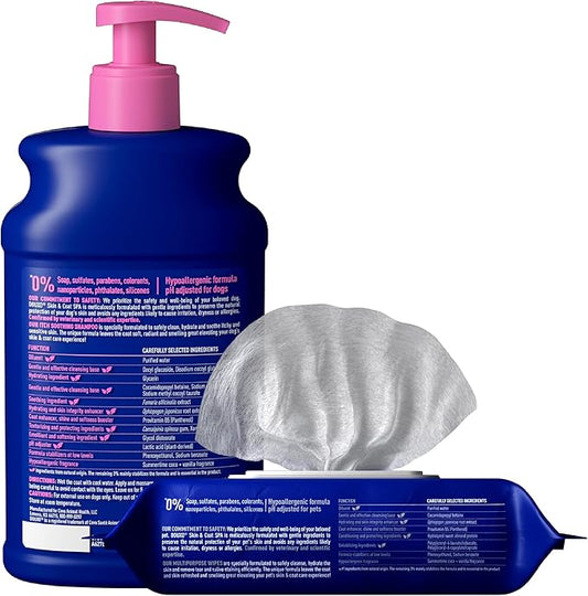 DOUXO® Skin & Coat SPA – Ultra-Safe Combo for Dogs, Sensitive Skin Soothing Shampoo (16 fl oz, Cleanses & Soothes) + Multipurpose Wipes (100 Count, Refreshes Coat)