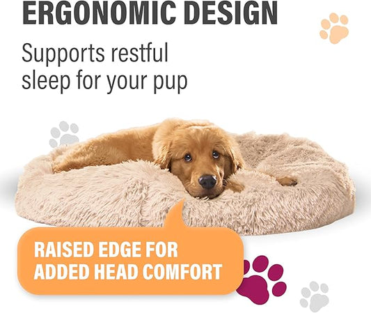 Active Pets Premium Small Donut Dog Bed, Fits Up to 45 lbs, Removable Cover & Washable Cushion, Plush Long Pile Faux Fur Fabric, Portable Beige Pet Bed Furniture for Puppies Adult Canines & Cats