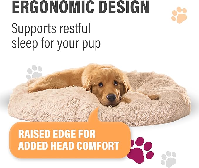 Active Pets Premium Small Donut Dog Bed, Fits Up to 45 lbs, Removable Cover & Washable Cushion, Plush Long Pile Faux Fur Fabric, Portable Dark Grey Pet Bed Furniture for Puppies Adult Canines & Cats