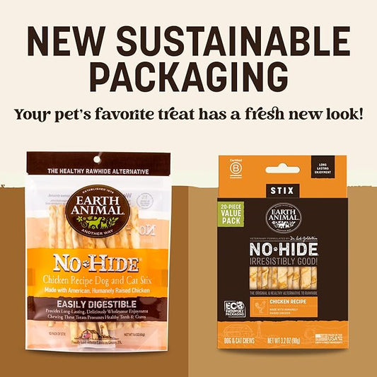 Earth Animal No Hide Stix - Long Lasting Rawhide Free Small Dog Chews Sticks, Chicken - 80 Count Extra Value Pack