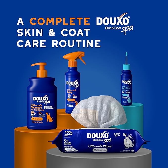 DOUXO® Skin & Coat SPA – Ultra-Safe Combo for Dogs, 2-in-1 Conditioning Shampoo (16 fl oz, Cleanses & Conditions) + Multipurpose Wipes (100 Count, Refreshes Coat)