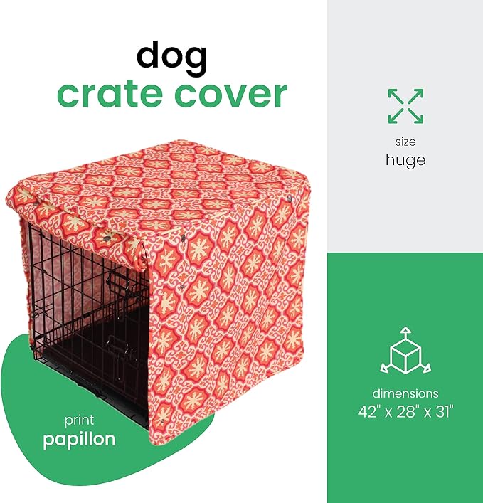 Molly Mutt Papillon Dog Crate Cover, 100% Cotton Canvas Cover with 2 Roll-Up Panels, Ideal for Dog or Cat Crate, Durable, Washable, and Free of Harmful Chemicals, 42" x 28" x 31"