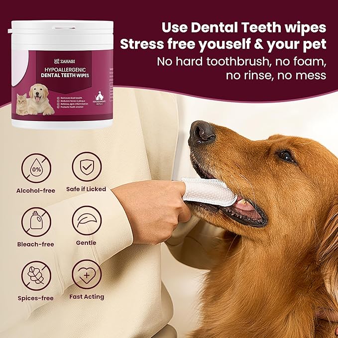 ZAHABI 3-in-1 Pet Wipes for Dogs & Cats, Hypoallergenic Eye, Ear & Teeth Cleaning Wipes, 100 Eye + 50 Ear & 50 Teeth Wipes, Tear Stain Remover, Ear Wax Cleaner, Breath Freshener, Pet Grooming Wipes