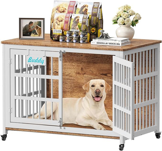 EasyCom 48"/42"/33" XXL Heavy Duty Dog Crate Furniture with Casters, Dog Kennel Indoor for Large Dogs, Escape-Proof and Chew-Proof Dog Cage for high Anxiety Dog, Decorate House as TV Stand, End Table