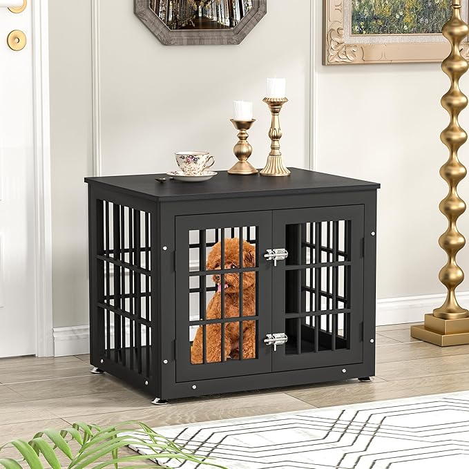 26 Inch Heavy Duty Dog Crate Furniture for Small Dogs, Decorative Pet House End Table, Wooden Cage Kennel Furniture Indoor, Black