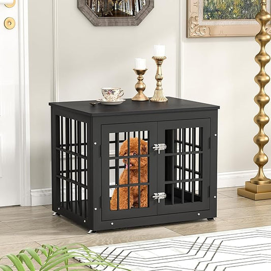 26 Inch Heavy Duty Dog Crate Furniture for Small Dogs, Decorative Pet House End Table, Wooden Cage Kennel Furniture Indoor, Black